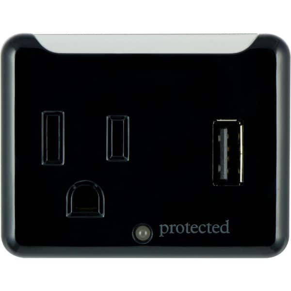 GE 1-Outlet and 1-USB Port 1.0-Amp, 150 Joules Tap - Black