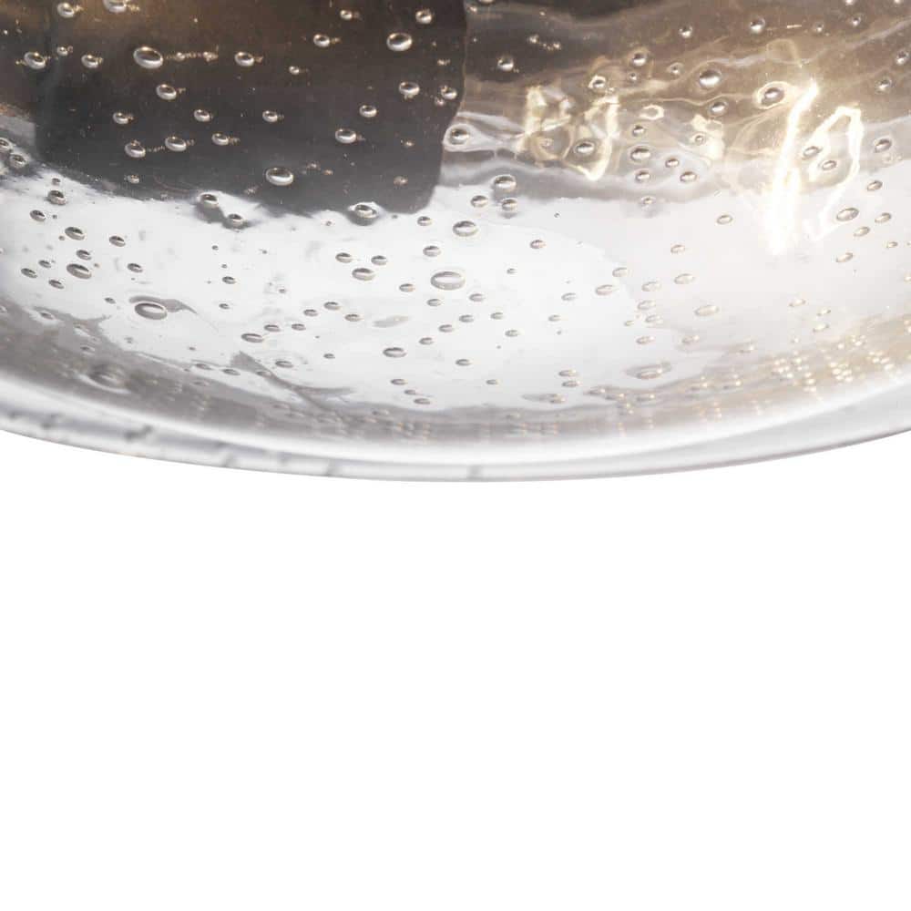 Lakelynn Medium Black Metal and Seeded Glass Flush Mount Light