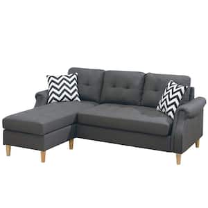 87 in. W Rolled Arm Linen Like Fabric Modern L-Shaped Light Gray Sectional 2-Sofa Set in Gray