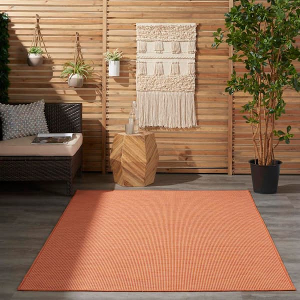 Positano Terracotta 5 ft. x 7 ft. Solid Modern Indoor/Outdoor Patio Area Rug