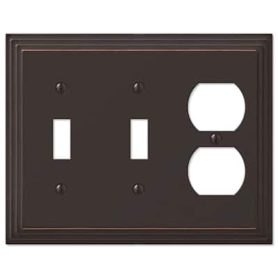 Tiered 3 Gang 2-Toggle and 1-Duplex Metal Wall Plate - Aged Bronze