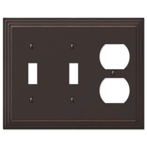 AMERELLE Tiered 3 Gang 2-Toggle and 1-Duplex Metal Wall Plate - Aged Bronze