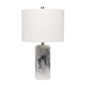24.50 in. White Marbleized Table Lamp with White Fabric Shade