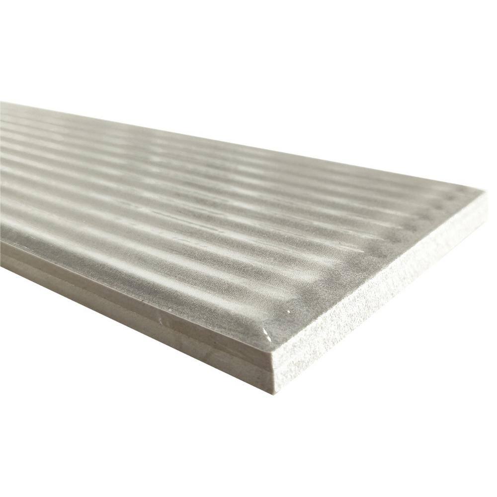 Stacy Garcia Olimar Grooved 4" x 16" Polished Gray Porcelain Subway Wall Tile