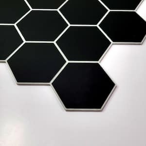 Hexagon 6 in. x 6 in. Black Peel and Stick Backsplash Stone Composite Wall Tile