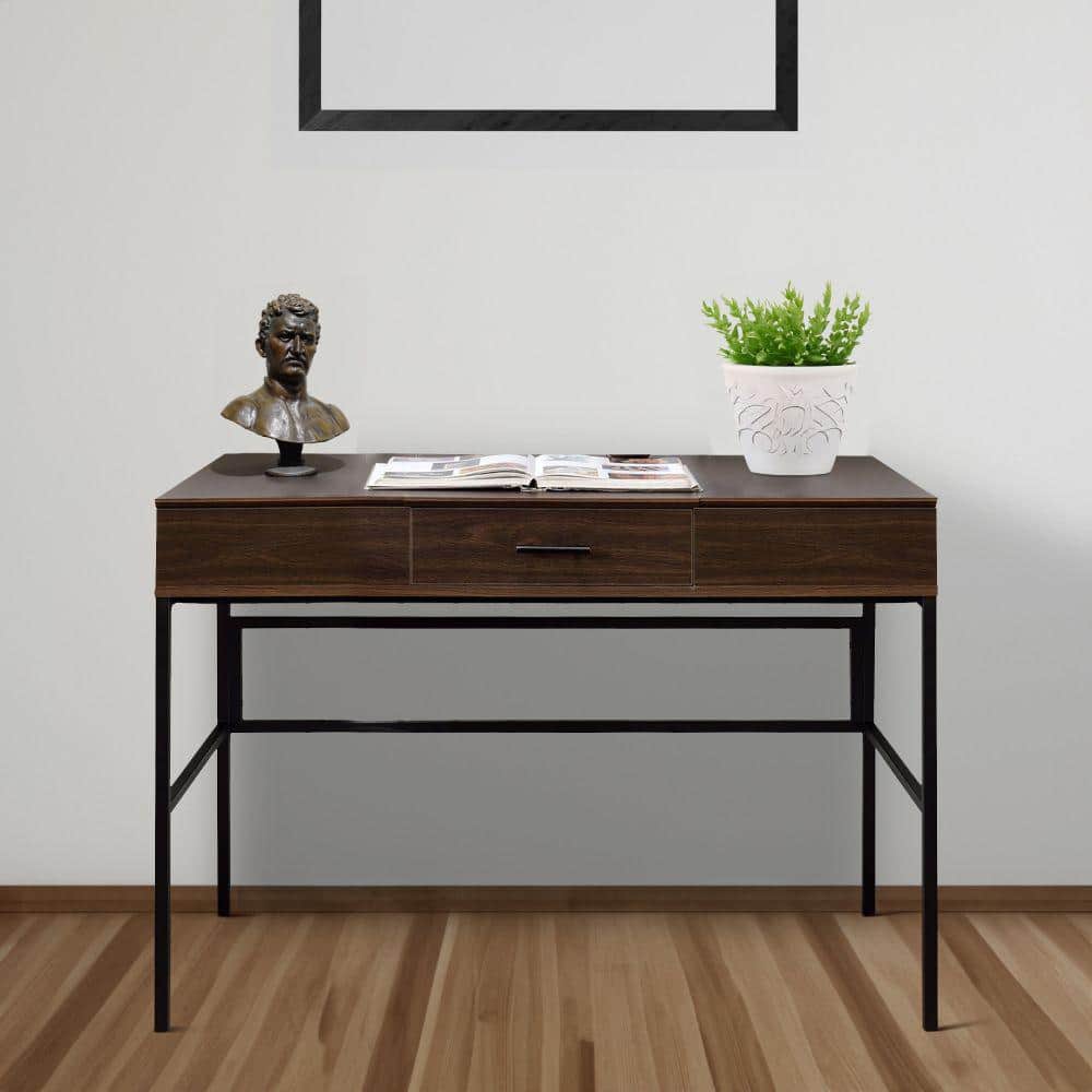 Adjustable Brown Wood Writing Desk with USB Port and Storage
