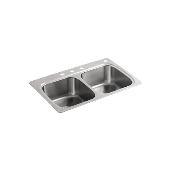 KOHLER Verse Drop-In Stainless Steel 33 in. Double Bowl Kitchen Sink with Sous Kitchen Faucet