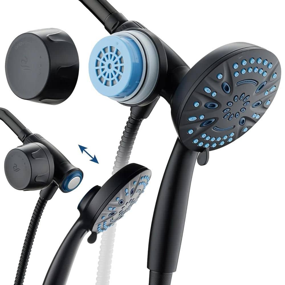 8-Spray Wall Mount Handheld Shower Head with filtration 2.5 GPM in Matte Black