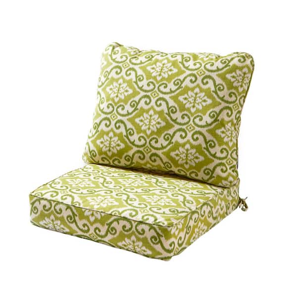 Outdoor Sunbrella Deep Seat Chair Cushion Set Green Ikat Patio Garden Furniture 