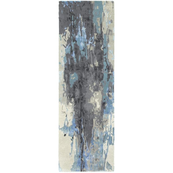 2 ft. x 8 ft. Gray Abstract Washable Area Rug