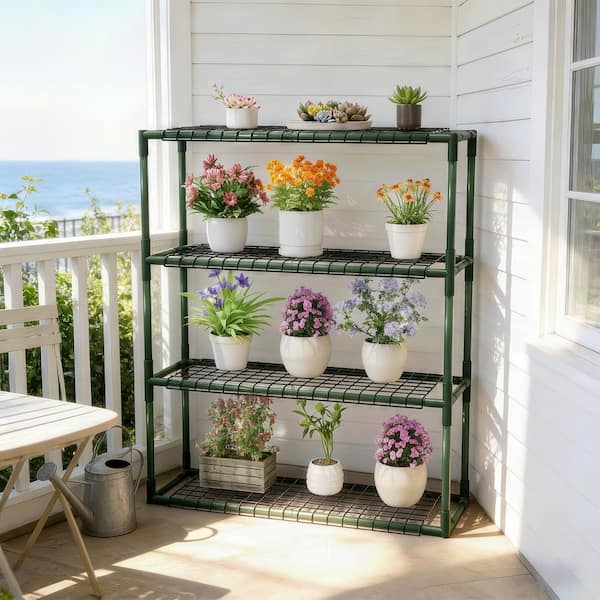 JOYSIDE 2-Piece 33.9 in. x 11.8 in. Greenhouse Metal Plant Stand 4-Tier Shelf for Seedlings, Pots and Garden Organization