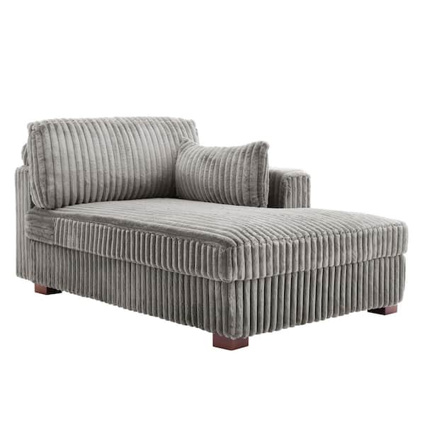 Modern Right Arm Facing Light Gray Faux Rabbit Fur Polyester Upholstered Sectional Chaise Lounge with Wood Frame