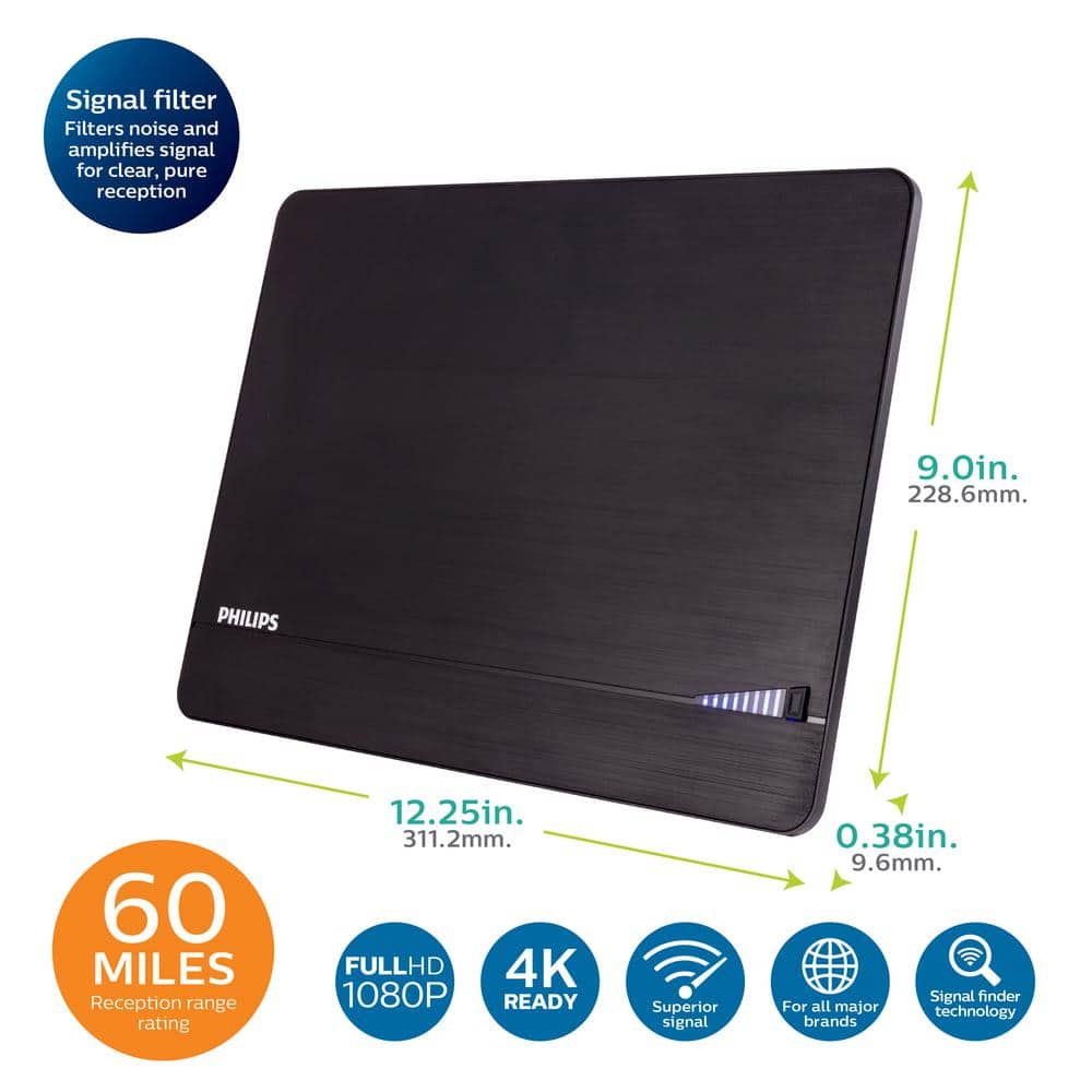 Philips Elite Black Indoor Amplified HDTV Signal Finder Antenna