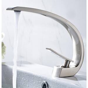 Single-Handle Single-Hole Bathroom Faucet without Deckplate in Brushed Nickel