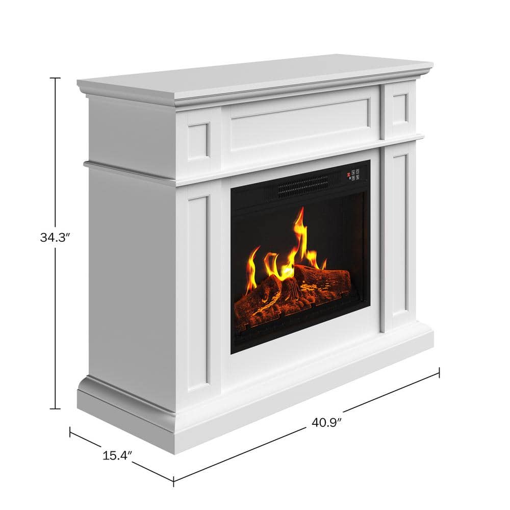 White Electric Fireplace with Mantel and Remote Control