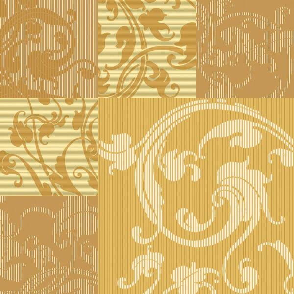 The Wallpaper Company 56 sq. ft. Yellow and Ochre Swirl Leaf Design in. Square Pattern Wallpaper
