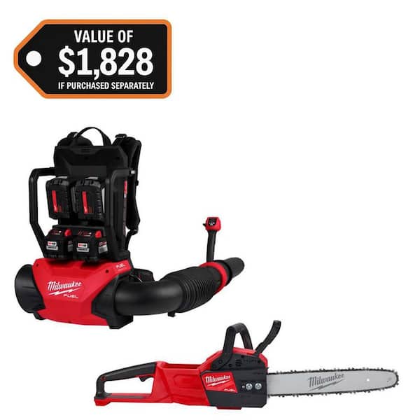 M18 FUEL 18V Brushless Cordless Dual Battery Backpack Blower Kit w/16 in. Chainsaw, (4) 12.0 Ah Batteries, 2 Chargers