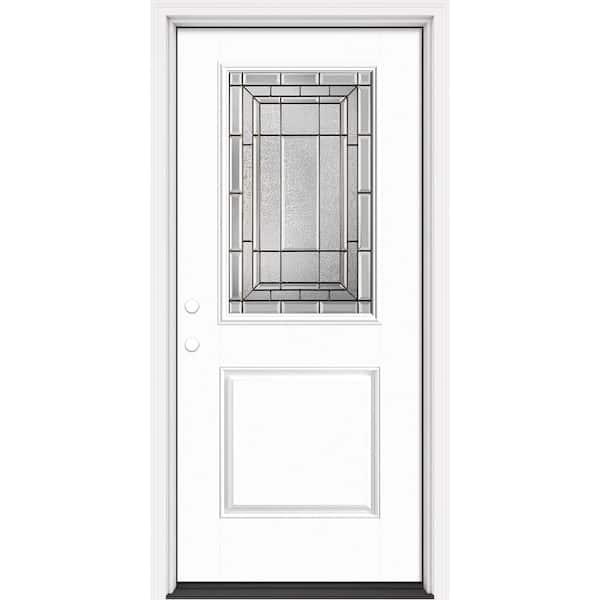 Masonite Performance Door System 36 in. x 80 in. 1/2 Lite Sequence Right-Hand Inswing White Smooth Fiberglass Prehung Front Door