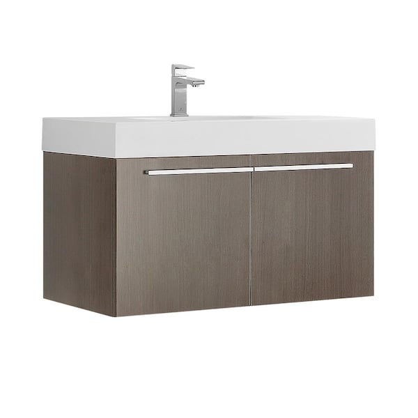 Fresca Vista 36 in. Modern Wall Hung Bath Vanity in Gray Oak with Vanity Top in White with White Basin