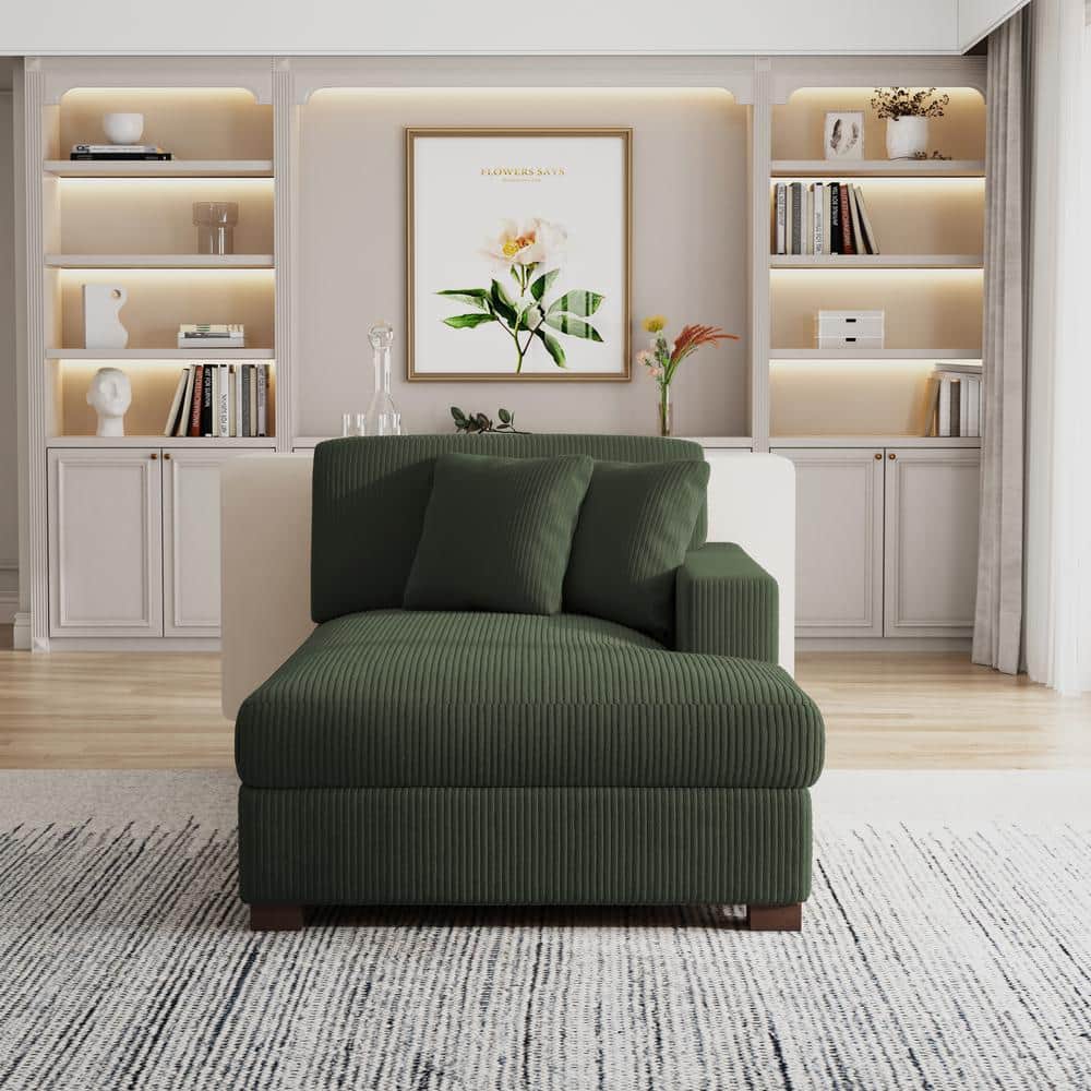 Uixe Green Corduroy Polyester Right Arm Facing Sectional Chaise