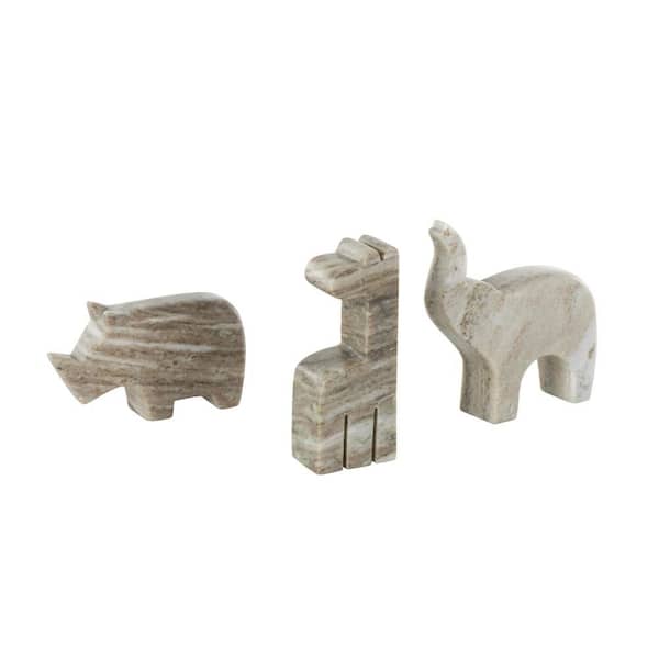 Litton Lane Multi Colored Marble Small Rounded Safari Animals Sculpture with Copper Accents (Set of 3)