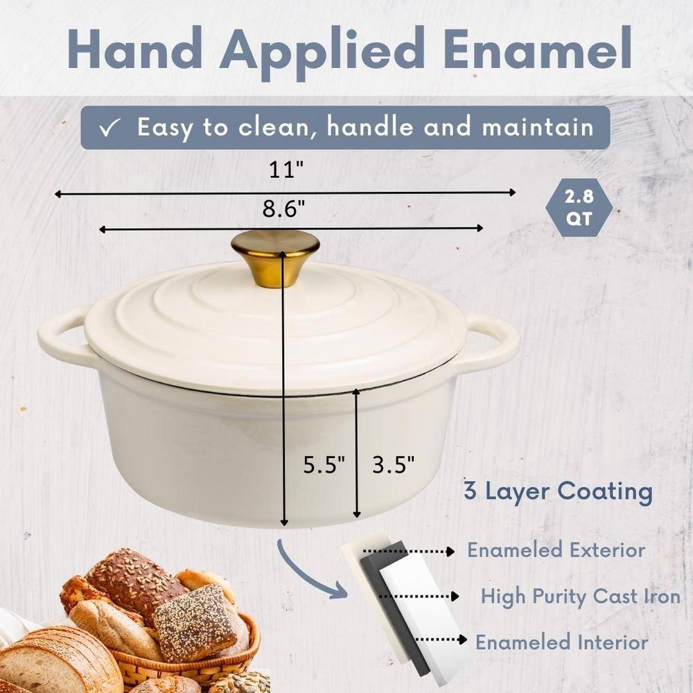 Cream Enameled Cast Iron 2.8 Qt. Dutch Oven with Lid