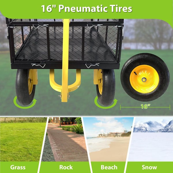 Unbranded - 11.59 cu.ft. Metal Garden Cart, Big Wagon Cart Trucks with Detachable Sides for Farms, Warehouses, Firewood in Black