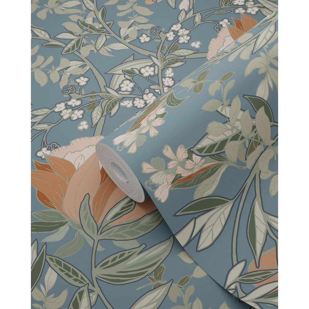 Ester Blue Art Nouveau Floral Non-Woven Wallpaper