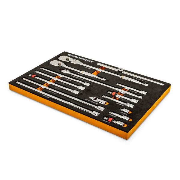GEARWRENCH 1/2 in. 90T Ratchet and Drive Tool Set with EVA Foam Tray  (16-Piece) 86522 - The Home Depot