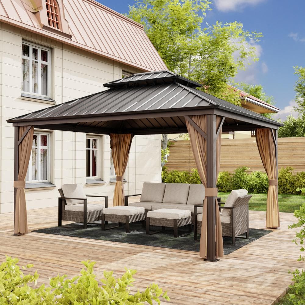 Gardenbee 12 ft. x 14 ft. Aluminum Outdoor Gazebo with Double ...