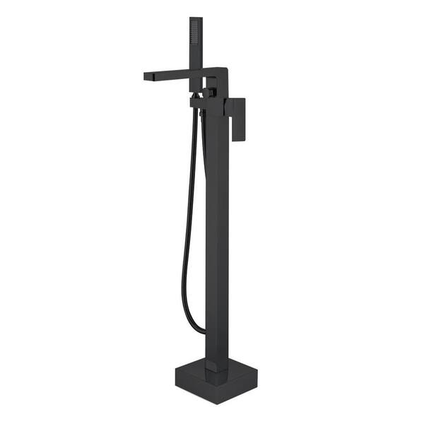 Single-Handle Floor Mounting Claw Foot Tub Faucet with Hand Shower in Matte Black