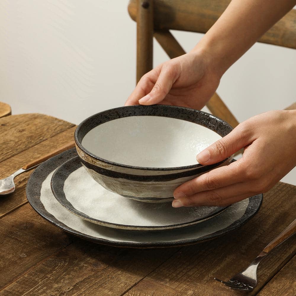 Lucy Beige and Brown Porcelain 32-Piece Dinnerware Set
