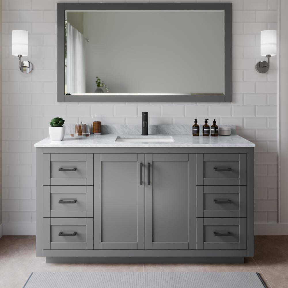 Miranda 66 in. W x 22 in. D x 33.75 in. H Single Bath Vanity in Dark Gray with White Carrara Marble Top price history on PriceWatchPro