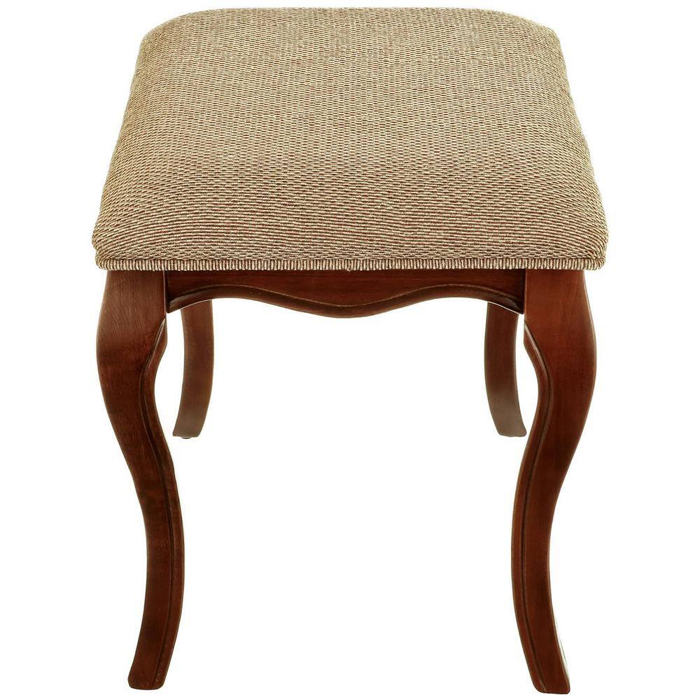 Cherry Finish European-Style Vanity Stool with Upholstered Cushion