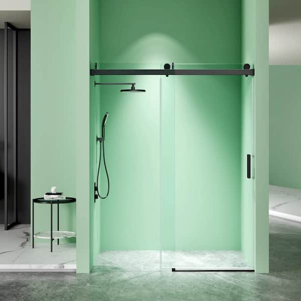 Magic Home 60 in. x 76 in. Sliding Frameless Soft Close Shower Door in Matte Black with 3/8 in. Clear Glass