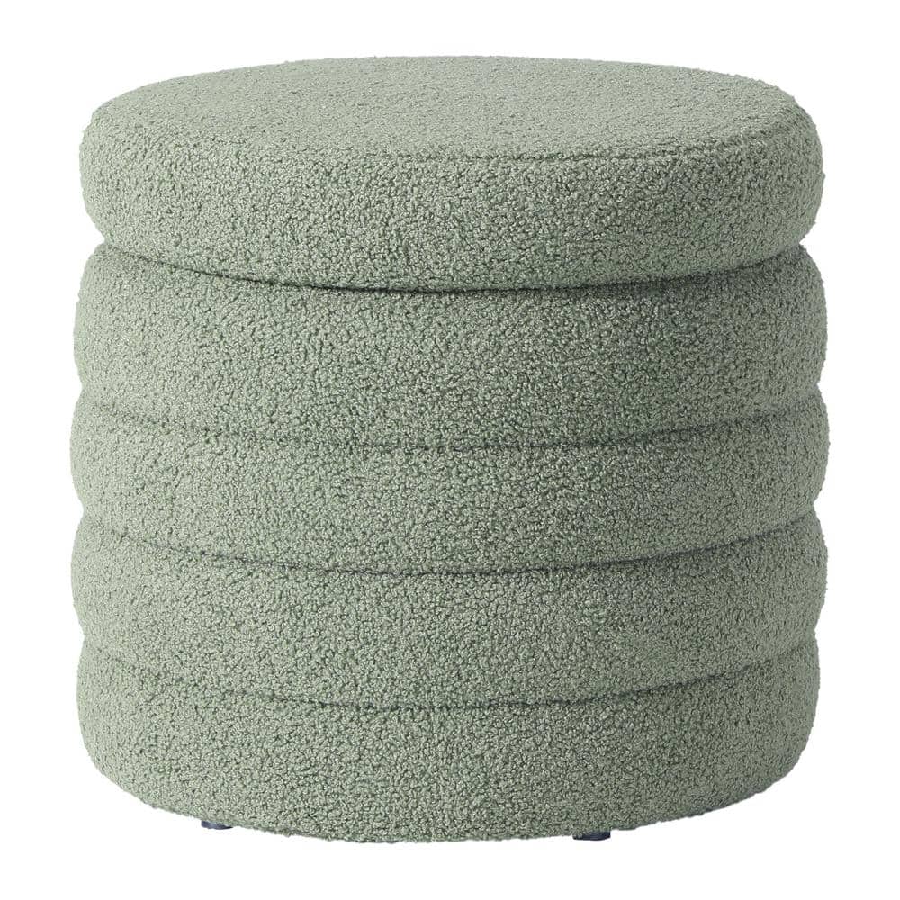 WESTINFURNITURE Bayville Modern 16" Tall Sherpa Fabric Tufted Round Storage Ottoman in Ice Green ...