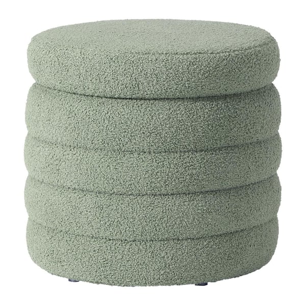 WESTINFURNITURE Bayville Modern 16" Tall Sherpa Fabric Tufted Round Storage Ottoman in Ice Green
