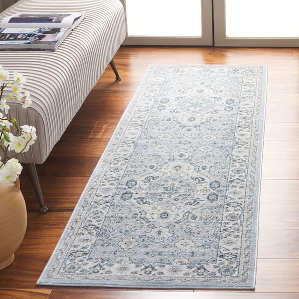 Isabella 2 ft. x 5 ft. Blue/Creme Floral Medallion Runner Rug