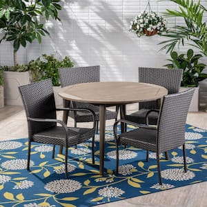 Reina Gray 5-Piece Wood and Faux Rattan Outdoor Dining Set