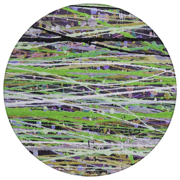 Chantille Machine Washable Indoor/Outdoor Abstract ACN2125 Green 8 ft. x 8 ft. Area Rug