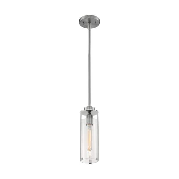 SATCO Marina 60-Watt 1-Light Brushed Nickel Shaded Mini Pendant Light with Clear Glass Shade and No Bulbs Included