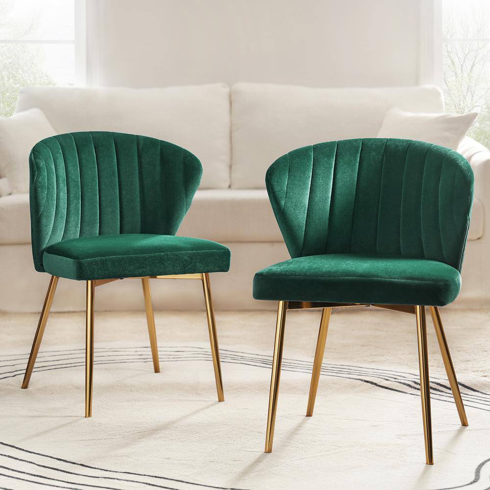 Green Velvet Upholstered Side Chair with Gold Metal Legs