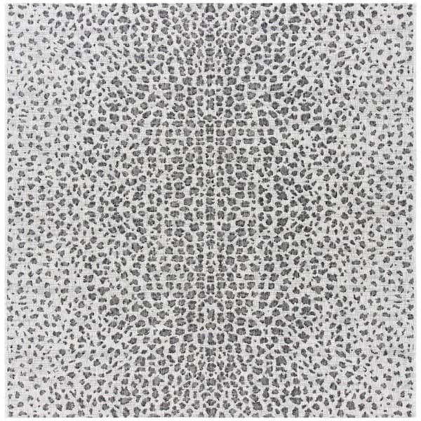 Courtyard Navy/Gray 10 ft. x 10 ft. Cheetah Geometric Indoor/Outdoor Square Area Rug