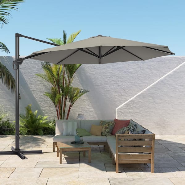 Sonkuki 11 ft. Round Aluminum 360-Degree Rotation Cantilever Offset Umbrella Outdoor Patio Umbrella in Gray