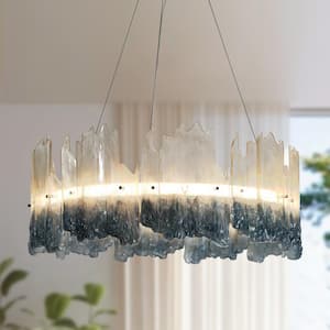 Hanabalter 1-Light Integrated LED Blue Drum Chandelier with Chrome Metal Construction and Coffee Accents