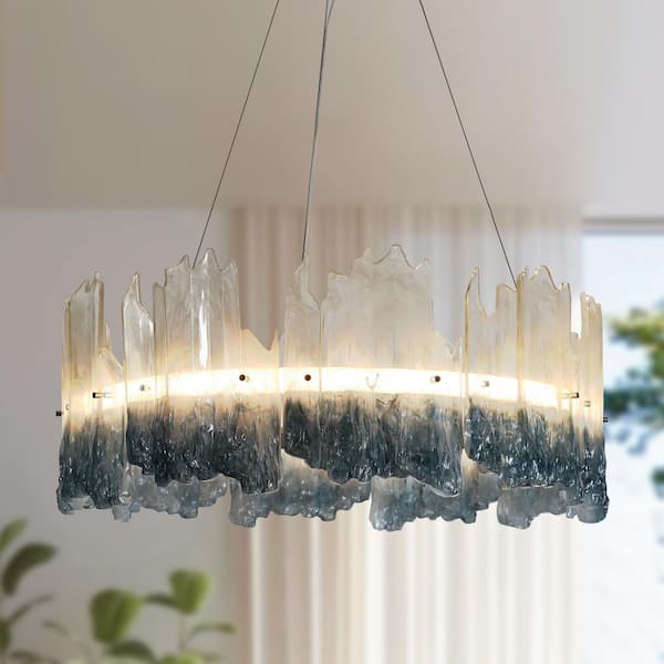 LNC Hanabalter 1-Light Integrated LED Blue Drum Chandelier with Chrome Metal Construction and Coffee Accents