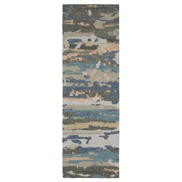 Keenan Gray/Blue 2 ft. x 8 ft. Abstract Wool Mixed-Pile Hand-Tufted Indoor Runner Area Rug
