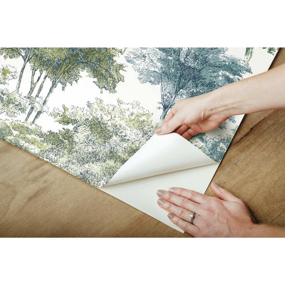 Green and Blue Botanical Forest Peel and Stick Wallpaper