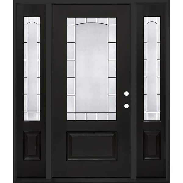 Regency 64 in. x 80 in. 3/4L Empire Decorative Glass LHIS Onyx Mahogany Fiberglass Prehung Front Door w/12in-SLs 4-9/16