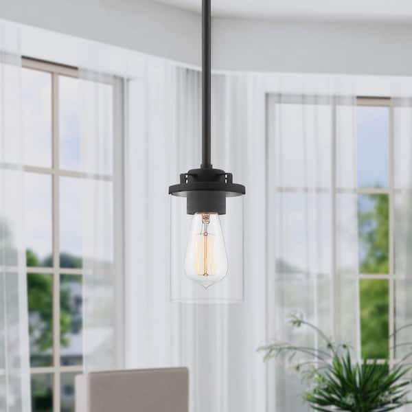 Jedrek 60-Watt 1-Light Black Industrial Mini Pendant Light with Clear Glass Shade and No Bulbs Included